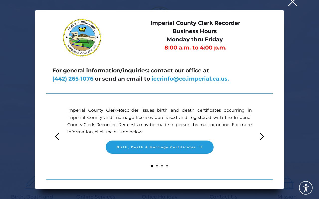 Imperial residents directory County Clerk Recorder services