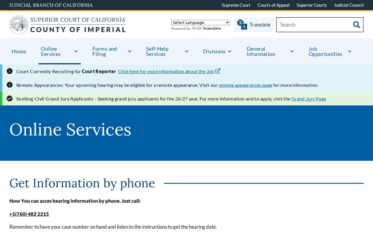 Imperial residents directory Superior Court online services