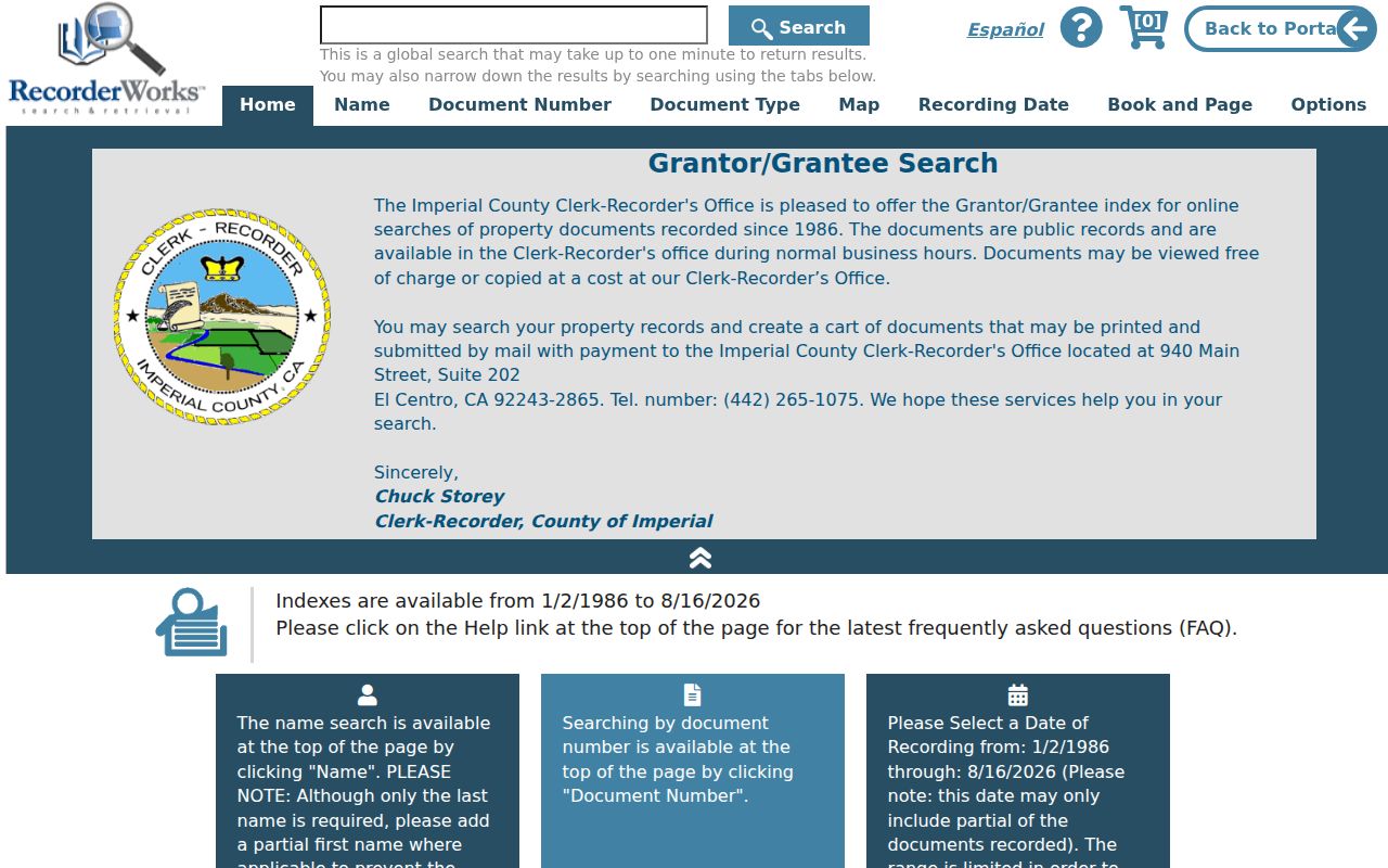 Imperial residents directory RecorderWorks grantor grantee search